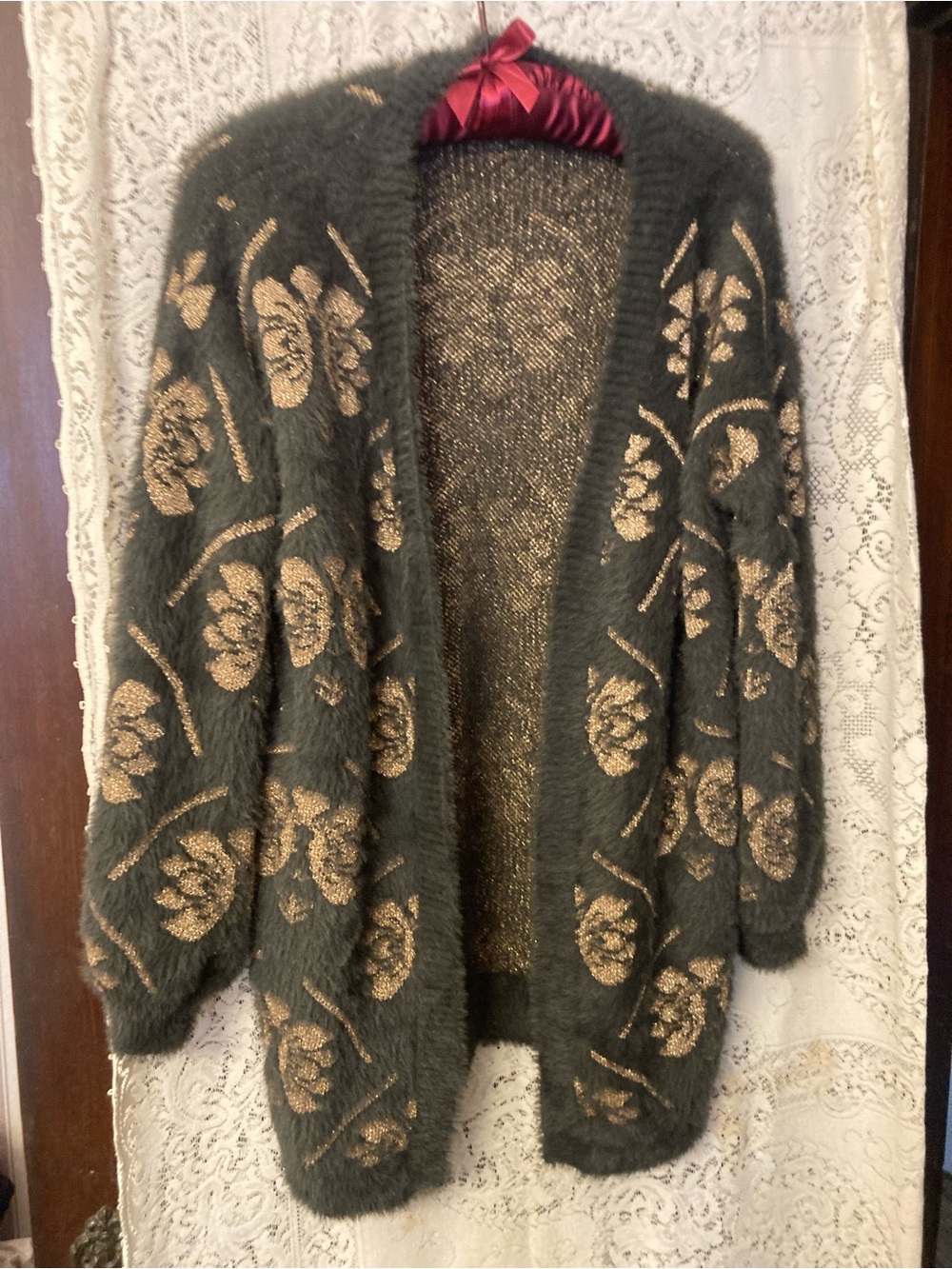 MAEVE by ANTHROPOLOGIE Brown and Metallic Gold Open Cardigan (OS)